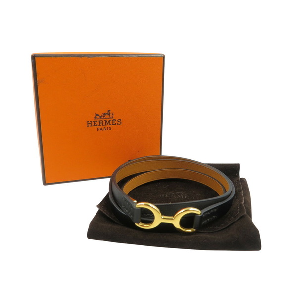 Hermes Leather Black Gold O Stamped Choker 1340HERMES Jewelry